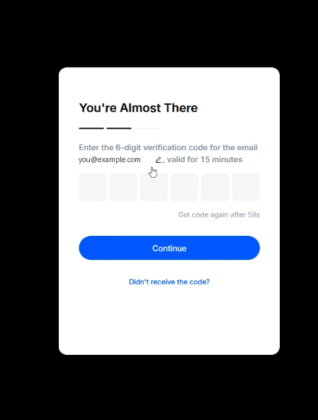 MEXC email verification screen asking for the 6-digit code